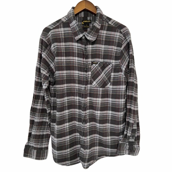 Stanley Other - Stanley Mens Plaid Flannel Shirt Gray Red Button Front Long‎ Sleeve Large